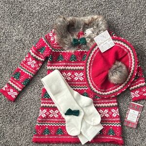 Girls 2T Tommy Bahama Red/Green Holiday Knit Dress Set. NWT.